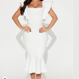 Fashion Nova White Ruffle Midi Dress